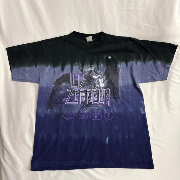 Vtg Liquid Blue Led Zeppelin T-Shirt Single Stitch Tie Dye L Made In USA RARE